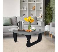 YHNNH, Tavolino da caffè in vetro con base in legno massello - Tavolino moderno vintage con piano in vetro trasparente, for soggiorno e patio(Black,91 * 65 * 40 cm)