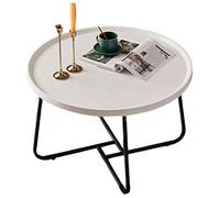 YHNNH, Tavolino da caffè rotondo moderno piccolo in noce - Mobili da soggiorno con struttura in metallo - Tavolo combinato for la casa(White,80x46cm)