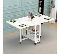 YHNNH, Tavolo da pranzo pieghevole con 6 ruote, tavolo da pranzo pieghevole mobile con ripiano a 2 strati, for 4-6 persone, tavolo da pranzo