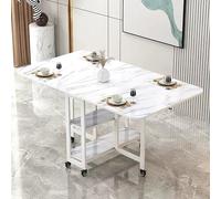 YHNNH, Tavolo da pranzo pieghevole mobile, tavolo a ribalta con 2 ripiani aperti, tavolo allungabile rettangolare a ribalta con struttura in metallo(Variegated white Shelf,L 100cm)
