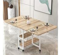 YHNNH, Tavolo da pranzo pieghevole mobile, tavolo a ribalta con 2 ripiani aperti, tavolo allungabile rettangolare a ribalta con struttura in metallo(Wood white Shelf,L 120cm)