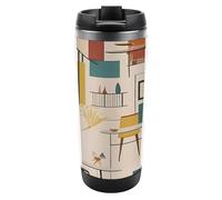 YHNNH Tazza da viaggio per caffè, a prova di perdite, stampa moderna di metà secolo, 380 ml, in acciaio inox, isolante, per bevande calde e fredde con coperchio