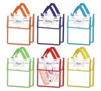 YHomU 12 buste trasparenti per libri, spesse buste in PVC trasparente con manico e targhetta vuota per nome, 30 x 25,9 x 2,5 cm, organizer trasparente per aule, biblioteche e uffici
