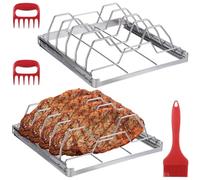 YHomU 2 supporti pieghevoli in acciaio inox per grigliare, grigliate, pollo, bistecche, arrosti, con 1 spazzola in silicone e 2 tritacarne, accessori per barbecue all'aperto, si adattano alla maggior