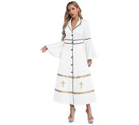 Yhong Abiti Da Donna Halloween Chiesa Cattolica Ministro Clero Vestito Scollatura A V Elegante Clero Maxi Vestito Bianco L