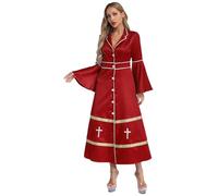 Yhong Abiti Da Donna Halloween Chiesa Cattolica Ministro Clero Vestito Scollatura A V Elegante Clero Maxi Vestito Borgogna XL