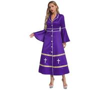 Yhong Abiti Da Donna Halloween Chiesa Cattolica Ministro Clero Vestito Scollatura A V Elegante Clero Maxi Vestito Viola XXL