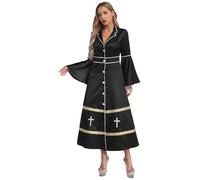 Yhong Abiti Da Donna Halloween Chiesa Cattolica Ministro Clero Vestito Scollatura A V Elegante Clero Maxi Vestito Nero S