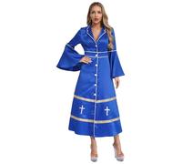 Yhong Abiti Da Donna Halloween Chiesa Cattolica Ministro Clero Vestito Scollatura A V Elegante Clero Maxi Vestito Blu reale L