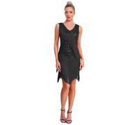 Yhong Abito da Ballo Latino Sala Standard Donna Scollo a V con Nappa Paillettes Vestito Senza Maniche da Danza Moderna Tango Salsa Frangia Pattinaggio Dancewear Nero XL