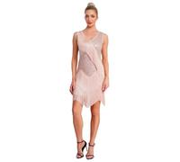 Yhong Abito da Ballo Latino Sala Standard Donna Scollo a V con Nappa Paillettes Vestito Senza Maniche da Danza Moderna Tango Salsa Frangia Pattinaggio Dancewear Champagne XL