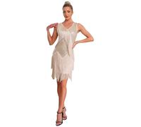 Yhong Abito da Ballo Latino Sala Standard Donna Scollo a V con Nappa Paillettes Vestito Senza Maniche da Danza Moderna Tango Salsa Frangia Pattinaggio Dancewear Oro M