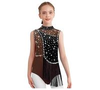 Yhong Abito Da Danza Classica Per Bambina Body Brillante Senza Maniche Tutù Pattinaggio Artistico Costume Da Ballerina Abbigliamento Da Danza Marrone 11-12 anni
