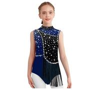 Yhong Abito Da Danza Classica Per Bambina Body Brillante Senza Maniche Tutù Pattinaggio Artistico Costume Da Ballerina Abbigliamento Da Danza Blu navy 9-10 anni