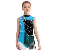 Yhong Abito Da Danza Classica Per Bambina Body Brillante Senza Maniche Tutù Pattinaggio Artistico Costume Da Ballerina Abbigliamento Da Danza Azzurro chiaro 5-6 anni