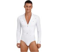 Yhong Body da Uomo per Ballo Latino tango Scollo a V Bodysuit da Ginnastica Danza Classica Camicia Slim Fit da Pattinaggio Sala Standard Jazz Dancewear Bianco M