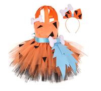 Yhong Costume Da Cavernicolo Per Bambine Vestito Tutù Abbigliamento Storico Da Bambina Delle Caverne Dell Età Della Travestimento Arancia 11-12 anni