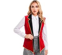 Yhong Costume Da Circo per Donna Vintage Cappotto Senza Maniche Giacca Da Direttore Uniforme Direttrice Carnevale Fasching Rosso 3XL