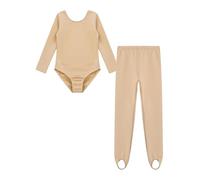 Yhong Costume da Danza Balletto Ginnastica per Bambina Completo Foderato in Pile Body A Manica Lunga con Leggings Colore Solido Abbigliamento Danza Balletto Un Girocollo Color Carne 10-11 Anni