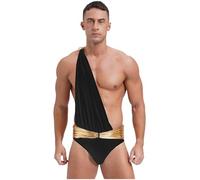 Yhong Costume Da Dio Greco Uomo Senza Maniche Body Antico Greco Romano Toga A Una Spalla Costumi Carneval Nero XXL