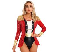 Yhong Costume Da Donna Da Ringmaster Costume Domatrice Del Circo Body Manica Lunga Lustrini Costumi Per Il Festival Di Halloween Rosso S