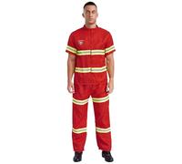 Yhong Costume Da Vigile Del Fuoco Uomo Completo Pezzi Giacca A Maniche Corte Pantaloni Lunghi E Cintura Set Con Strisce Riflettenti Rosso 180