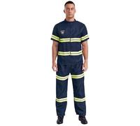 Yhong Costume Da Vigile Del Fuoco Uomo Completo Pezzi Giacca A Maniche Corte Pantaloni Lunghi E Cintura Set Con Strisce Riflettenti Blu navy 170