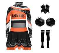 Yhong Costumi Da Fanciulle Completi Con Maglia A Maniche Lunghe Stampata Con Lettere Gonna Fioretti Sul Capo Calzettoni E Palline Per Feste Carnevale Arancione Nero 11-12 anni