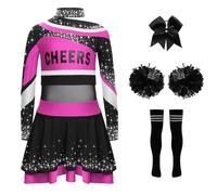 Yhong Costumi Da Fanciulle Completi Con Maglia A Maniche Lunghe Stampata Con Lettere Gonna Fioretti Sul Capo Calzettoni E Palline Per Feste Carnevale Rosa shocking nero 15-16 anni