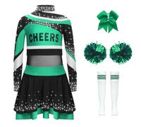 Yhong Costumi Da Fanciulle Completi Con Maglia A Maniche Lunghe Stampata Con Lettere Gonna Fioretti Sul Capo Calzettoni E Palline Per Feste Carnevale Verde Nero 7-8 anni