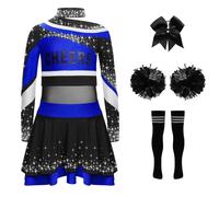 Yhong Costumi Da Fanciulle Completi Con Maglia A Maniche Lunghe Stampata Con Lettere Gonna Fioretti Sul Capo Calzettoni E Palline Per Feste Carnevale Blu Nero 13-14 anni