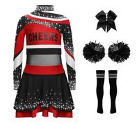 Yhong Costumi Da Fanciulle Completi Con Maglia A Maniche Lunghe Stampata Con Lettere Gonna Fioretti Sul Capo Calzettoni E Palline Per Feste Carnevale Rosso Nero 9-10 anni