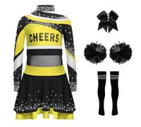 Yhong Costumi Da Fanciulle Completi Con Maglia A Maniche Lunghe Stampata Con Lettere Gonna Fioretti Sul Capo Calzettoni E Palline Per Feste Carnevale Giallo Nero 13-14 anni