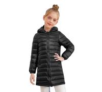 Yhong Giacca A Piumino Con Cappuccio Per Bambina Giacca Con Maniche Lunghe E Cerniera Colore Uniforme Abito Esterno Abbigliamento Autunno Inverno Nero 11-12 anni