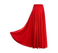 Yhong Gonna Lunga da Ballo per Donna Gonna da Flamenco Spagnolo Lunga Plissettata con Vita Elastica A Campana Rosso XL