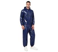 Yhong Hombre Conjunto Pantaloni E Una Felpa Con Cappuccio In Plastica Extragrande Traje Tracksuit Due Pezzi Golf Blu scuro S