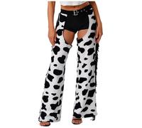 Yhong Pantalones De Vaquera Para Mujer Pantalones De Franela Sin Entrepierna Con Borla Cintura Ajustable Trajes Fiestas Temáticas Cosplay Nero Bianco 3XL