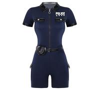 Yhong Poliziotta In Uniforme Sexy Uniforme Da Donna Tuta Corta Con Maniche Corte Intera Jumpsuit Costume Da Poliziotta Festa Carnevale Blu navy 3XL