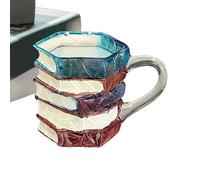 Yhsioaklo tazzà per libri 3D - tazzà da caffè creativa dipinta da 11 once, design di libri impilati in colorato fatto a mano, resistente al calore per lettori bibliotecari amanti della letteratura r