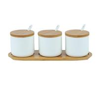 Yhuasia Zuccheriera Moderna In Ceramica - Vasetti da Condimento con Cucchiai e Coperchi In Bambù Per La Conservazione di Zucchero, Sale (Bianco)