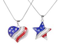 YHVLSOLHU Orecchino con Bandiera a Cuore Pentagramma dedicato a tutto il popolo americano e a chi ama la Celebrazione del Giorno dell'Indipendenza America, Collana con la Bandiera USA