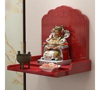 YHWKGZ Tavolo Da Altare Con Statua Di Buddha, Tavolo Da Esposizione In Legno Massello Con Piedistallo For Offerte, Tavolo Da Preghiera Con Bruciatore Di Incenso A Parete(Red,12.6x9.8x9.8in)