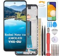 YHX-OU 6.43" Nero + Cornice AMOLED Schermo per Xiaomi Redmi Note 11S 4G 2201117SG LCD Display Touch Screen Digitizer Ricambio Assembly + Strumento di Installazione + Vetro temperato
