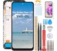 YHX-OU 6.43'' Nero+Telaio Schermo per Xiaomi Redmi Note 12s 4G 2303CRA44A, 23030RAC7Y, 2303ERA42L LCD Display Touch Screen Completo Digitizer Ricambio Assembly con Utensili Inclusi + Vetro temperato