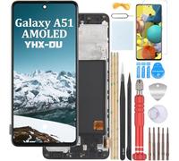YHX-OU 6.5'' Nero+Telaio AMOLED Display per Samsung Galaxy A51 4G SM-A515F LCD Schermo Touch Screen Digitizer Assemblea E Strumenti di Installazione + Vetro temperato(Fingerprint Unlocking Supported)