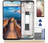 YHX-OU 6.53'' Nero con Telaio Schermo per Xiaomi Poco M3 Redmi 9T LCD Display Touch Screen Digitizer Ricambio Assembly con Utensili Inclusi E Poco M3 Redmi 9T Vetro temperato