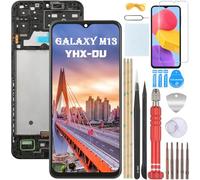 YHX-OU 6.6" Nero+Telaio Schermo per Samsung Galaxy M13 4G SM-M135F SM-M135FU LCD Display Touch Screen Digitizer Ricambio Assembly + Strumento + 1 Pezzo Vetro temperato