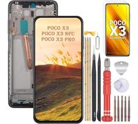 YHX-OU 6.67" Display per Xiaomi Poco X3 Poco X3 NFC Poco X3 PRO di Riparazione e Sostituzione LCD Display Touch Screen Digitizer con Utensili Inclusi+1 Pezzo Vetro temperato (Nero+Telaio)