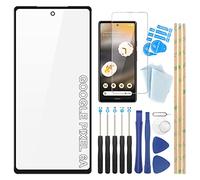 YHX-OU Display in vetro frontale nero da 6,1", per Google Pixel 6a, vetro frontale LCD touch screen, set di riparazione + strumento + 3 m