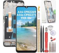 YHX-OU Nero+Cornice Schermo per Oppo A16 Oppo A16s CPH2271 CPH2269 LCD Display Touch Screen Digitizer Ricambio Assembly con Utensili Inclusi 6.52''